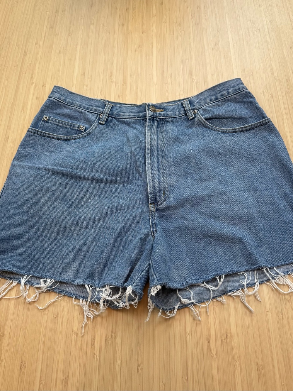 Route 66 Distressed Relaxed Fit Frayed Hem Denim Shorts